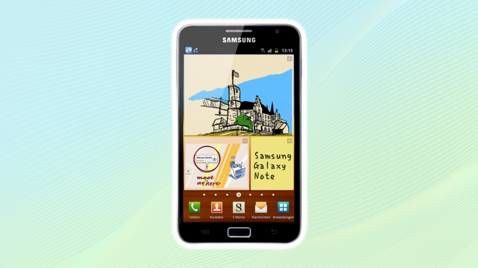 Samsung Galaxy Note renkli bir arka plana karşı.