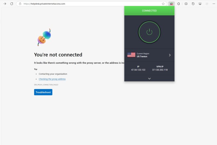 PIA'nın acil anahtarı, bir sunucu sorunu olduğunda interneti engelleyerek gizliliğimi korudu.