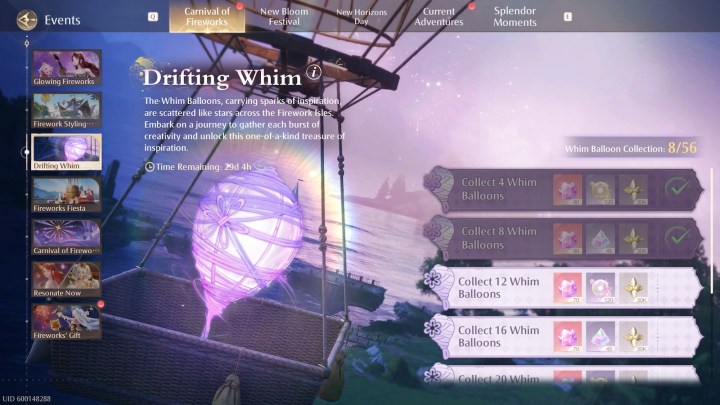 Infinity Nikki'de Drifting Whim etkinliği.