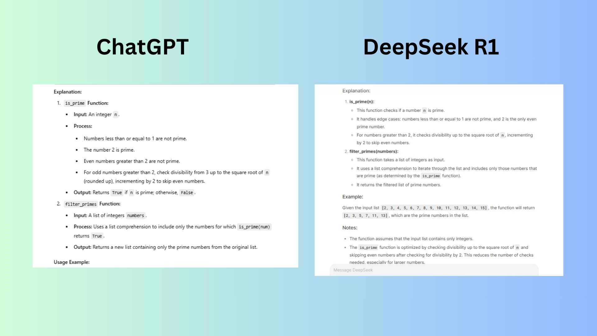 Chatgpt vs Deepseek R1 ekran görüntüsü