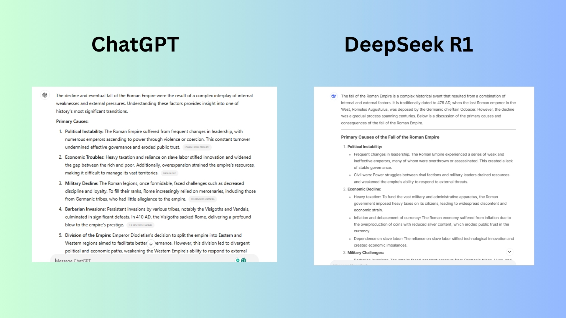 Chatgpt vs Deepseek R1 ekran görüntüsü