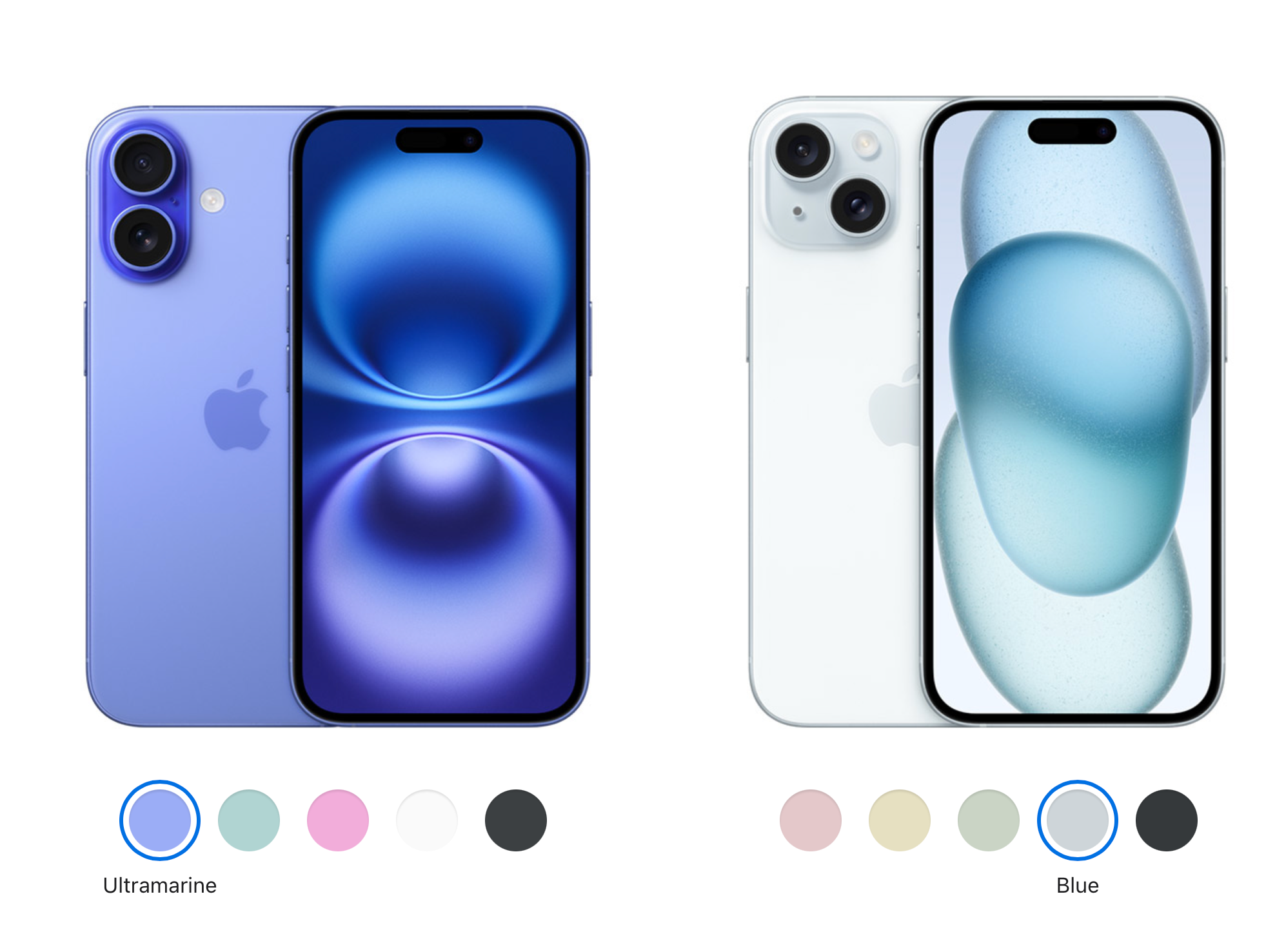 Mavi tonlarındaki farklılıklarla iPhone 16 vs iPhone 15. | Resim Kredisi - Apple - iPad 11. Gen (2025) Renkler: Ne Beklenmeli