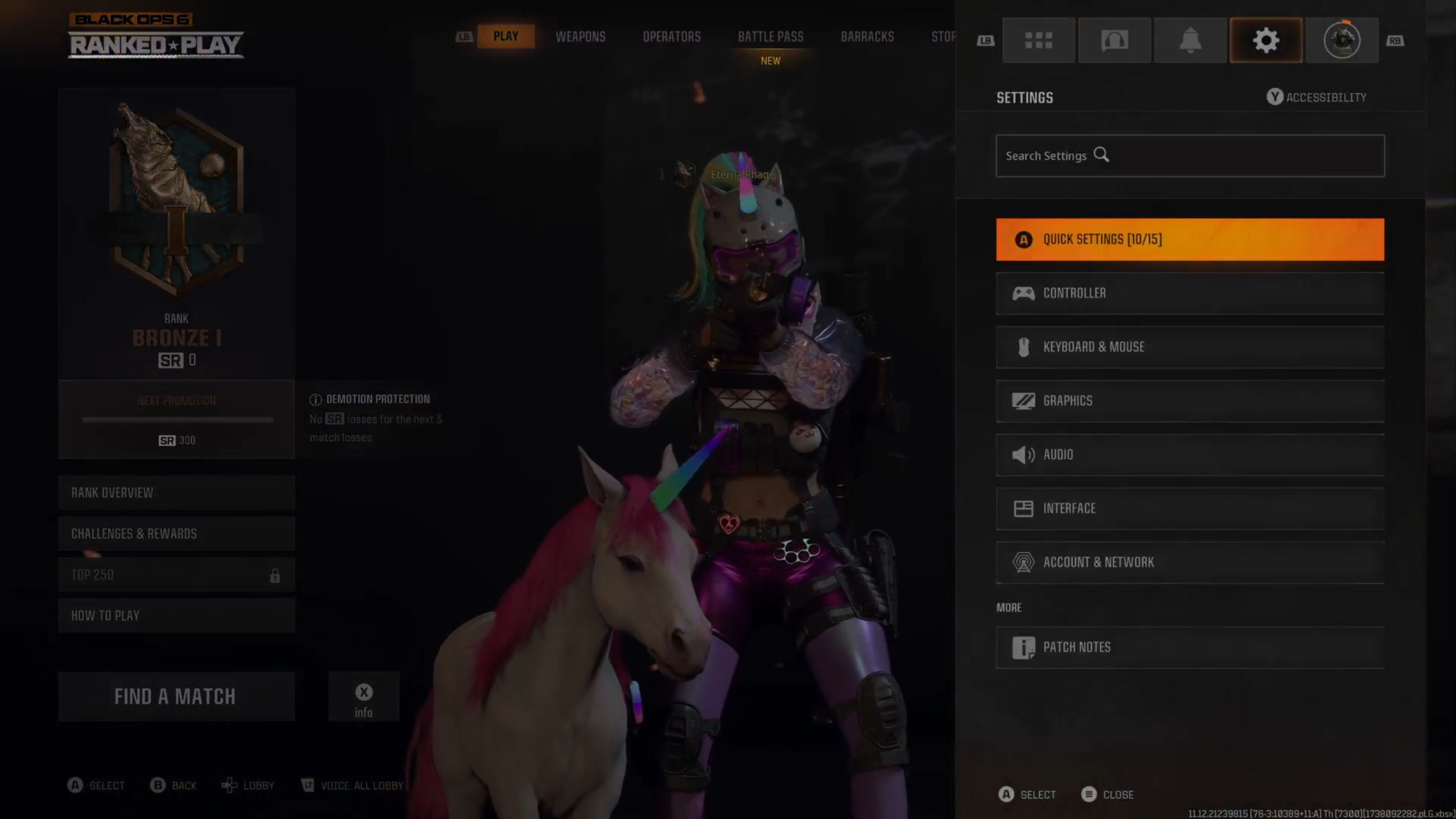 Call of Duty: Black Ops 6'da sıralı bir oyun lobisinden ekran görüntüleri, sıralı çapraz oyun için devre dışı bırakmak için menüyü gösteriyor.