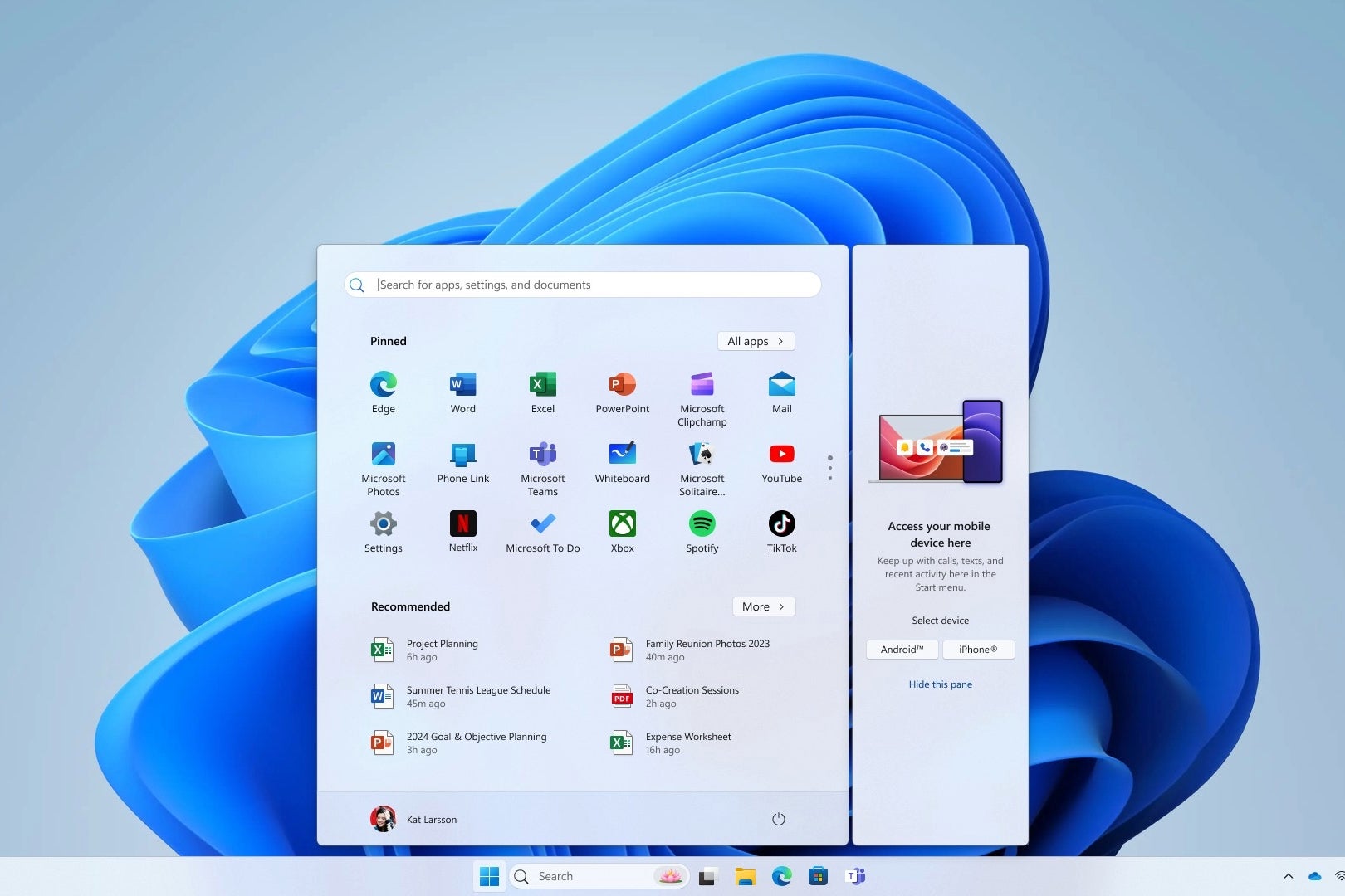 Telefonunuzu doğrudan başlangıç ​​menüsünden bağlayabilirsiniz. | Resim Kredisi - Microsoft - İPhone'unuz Windows 11 Başlangıç ​​menüsüne inmek üzere