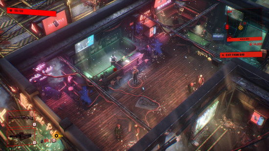 Detechtive-2112-Out-Now-Cyberpunk-Dedektif-RPG oyunu Dedektifin kıyafetindeki bir adam kirli bir barda duruyor