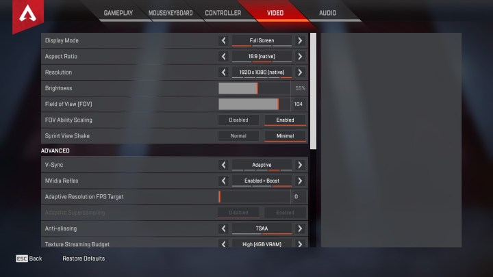 Apex efsanelerinde NVIDIA refleksinin nasıl etkinleştirileceği için ekran görüntüsü.