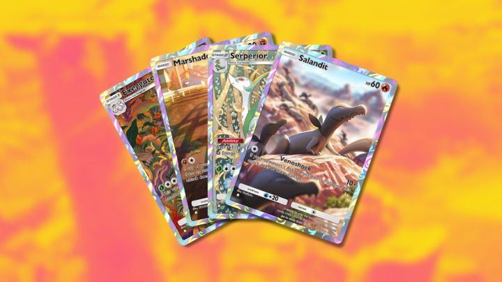 Pokemon TCG cebinde Exeggutor, Marshadow, Serperior ve Salandit.