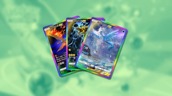 Pokémon TCG cebinde Moltres Ex, Zapdos Ex ve Articuno Ex Illustration Kartları.