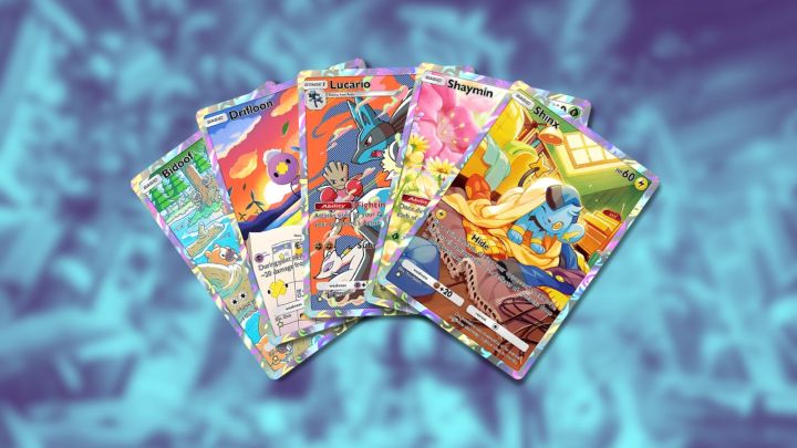 Pokemon TCG cebinde Bidoof, Drifloon, Lucario, Shaymin ve Shinx.