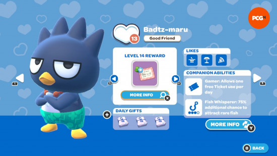 Hello Kitty Island Adventure Hediye Rehberi: Badtz-Maru'nun Dostluk Seviyesi ve Sevdikleri Oyun İçi Sayfası.