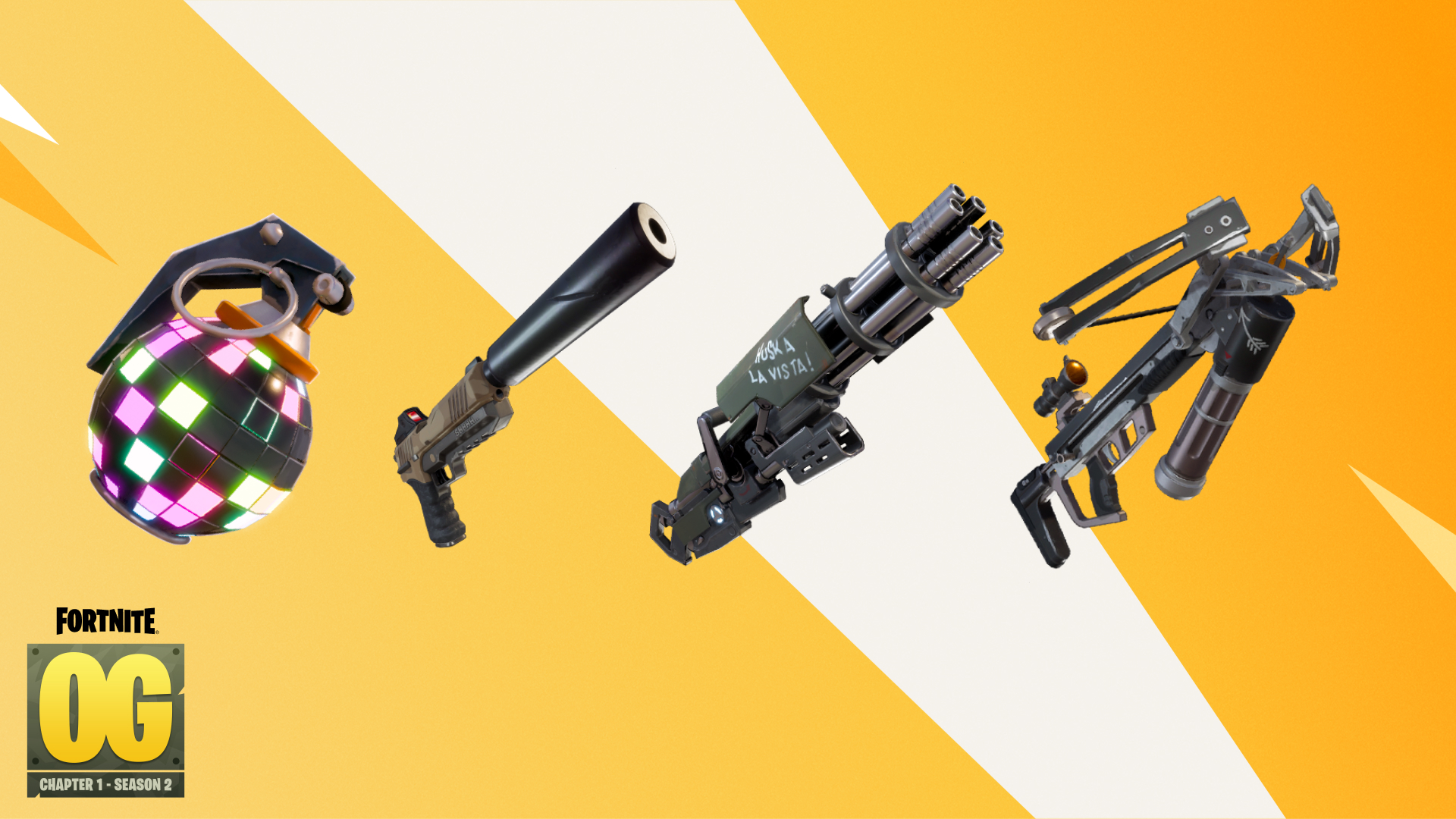 Fortnite OG Boogie Bomb, Bastırılmış Tabanca, Minigo ve Tatar yayı