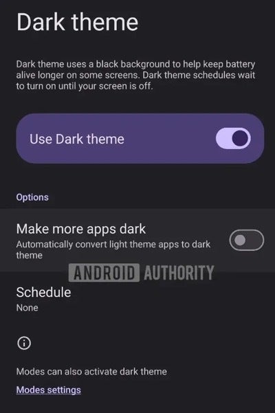 . ". | Resim Kredisi - Android Authority - Android 16 nihayet tüm uygulamaları karanlık olmaya zorlayan seçeneği verebilir