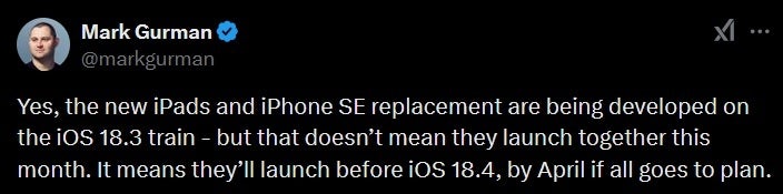 Mark Gurman'ın tweet'i, iPhone SE 4 ve iPad 11'in bu ay piyasaya sürülmesi yönünde çağrıda bulunan raporu çürütüyor.