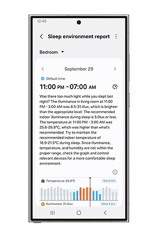 29 Eylül itibarıyla verileri içeren Samsung Health uygulaması uyku ortamı raporu.