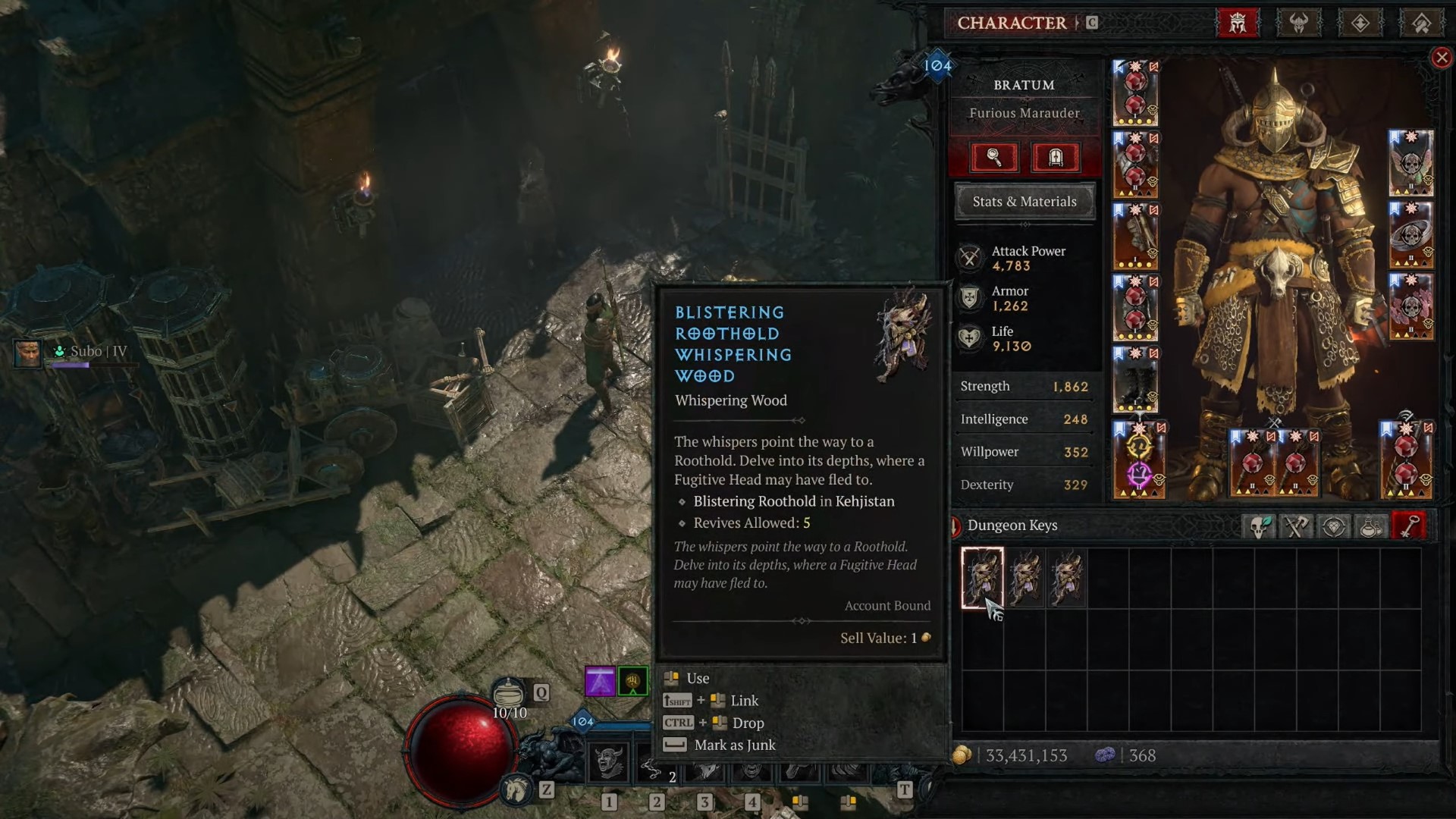 Diablo 4 envanteri gösteriliyor ve oyuncunun Mührü açması