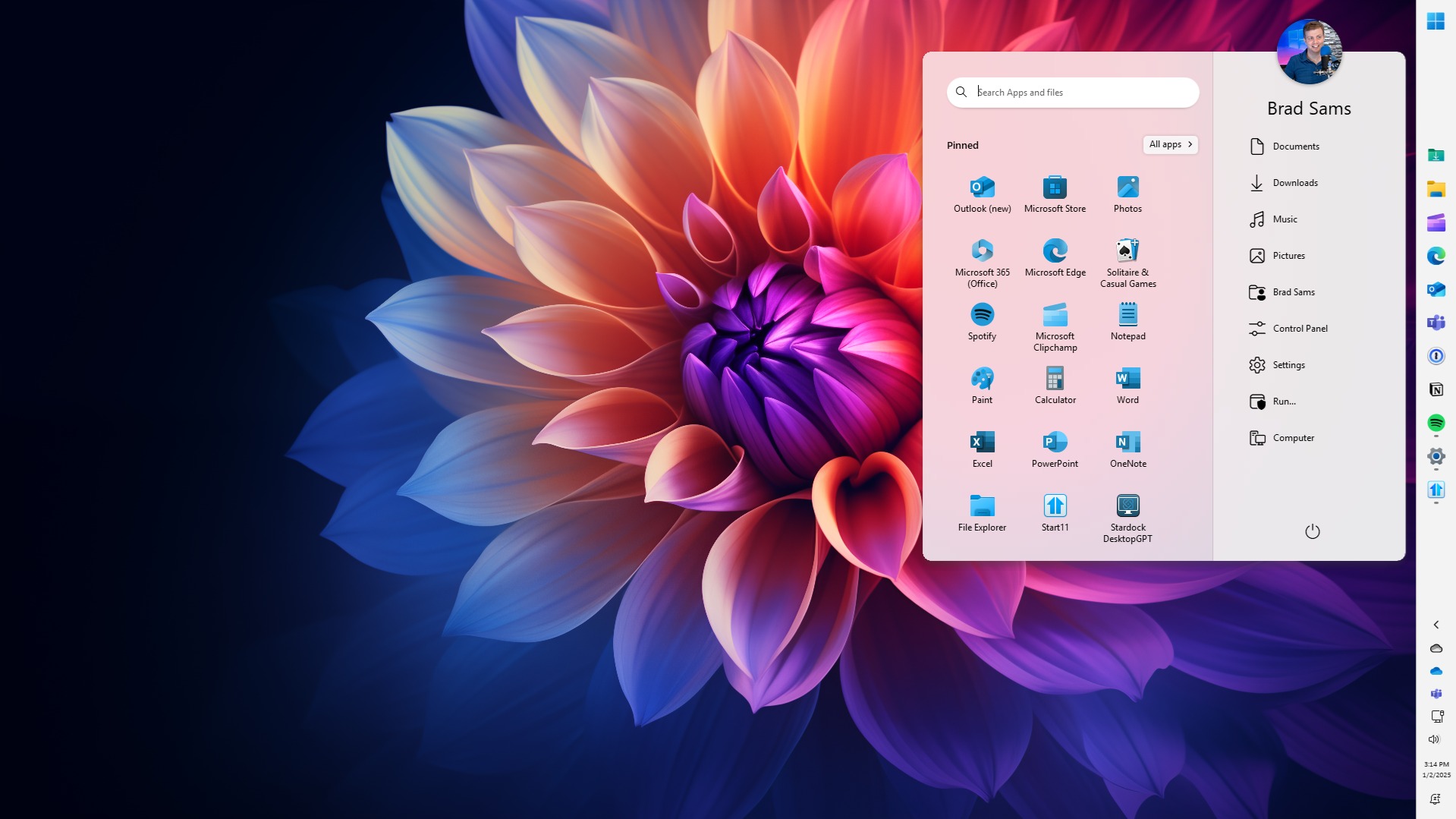 Windows 11'de dikey görev çubuklarını kullanmak için Start11 seçeneği.
