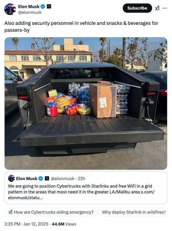 Elon Musk, Cybertruck'ını polis karakolunda gösteren tweet'i attı.