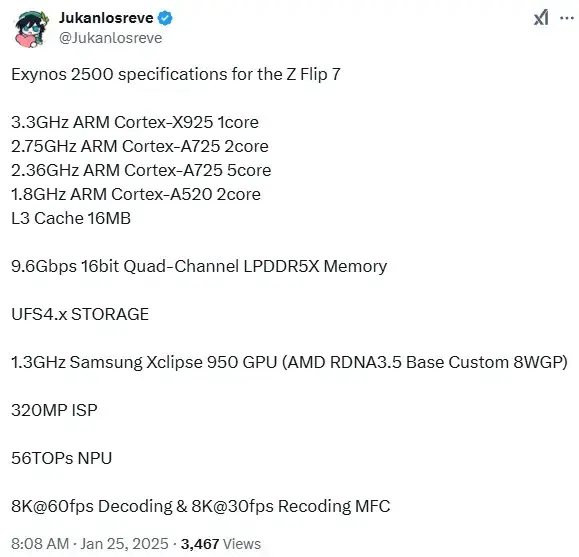 Resim Kredisi - X - Galaxy Z Flip 7'de Jukanlosreve Snapdragon 8 Elite'i geride bırakmak için Leak, ancak Samsung bunu zamanınıza değer mi yapacak?