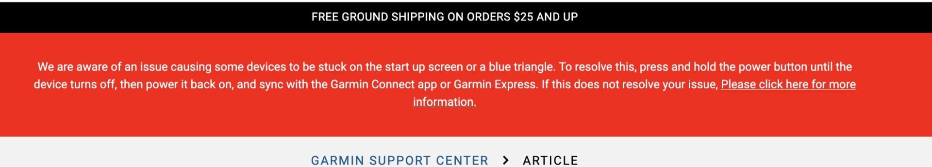 Garmin'in web sitesindeki bir bildirim, akıllı saatlerinin onları bir önyükleme döngüsüne sıkışmış bırakan bir sorun yaşadığını kabul ediyor.