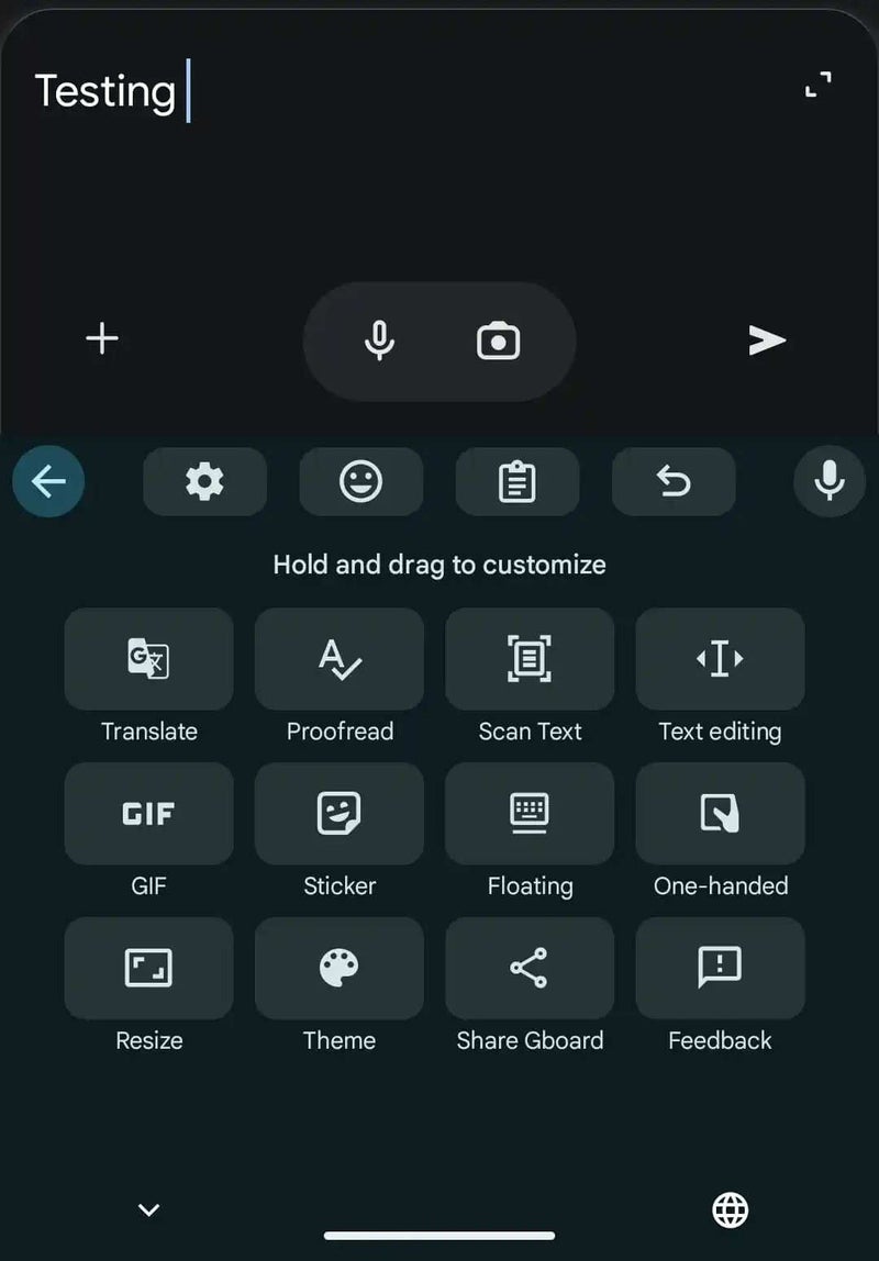 Gboard uygulamasının geri alma ve yineleme düğmelerinin ekran görüntüsü