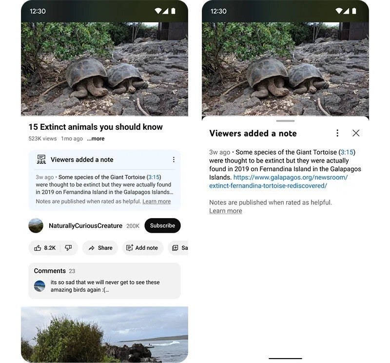 Akıllı telefondaki YouTube uygulamasının iki ekran görüntüsü.