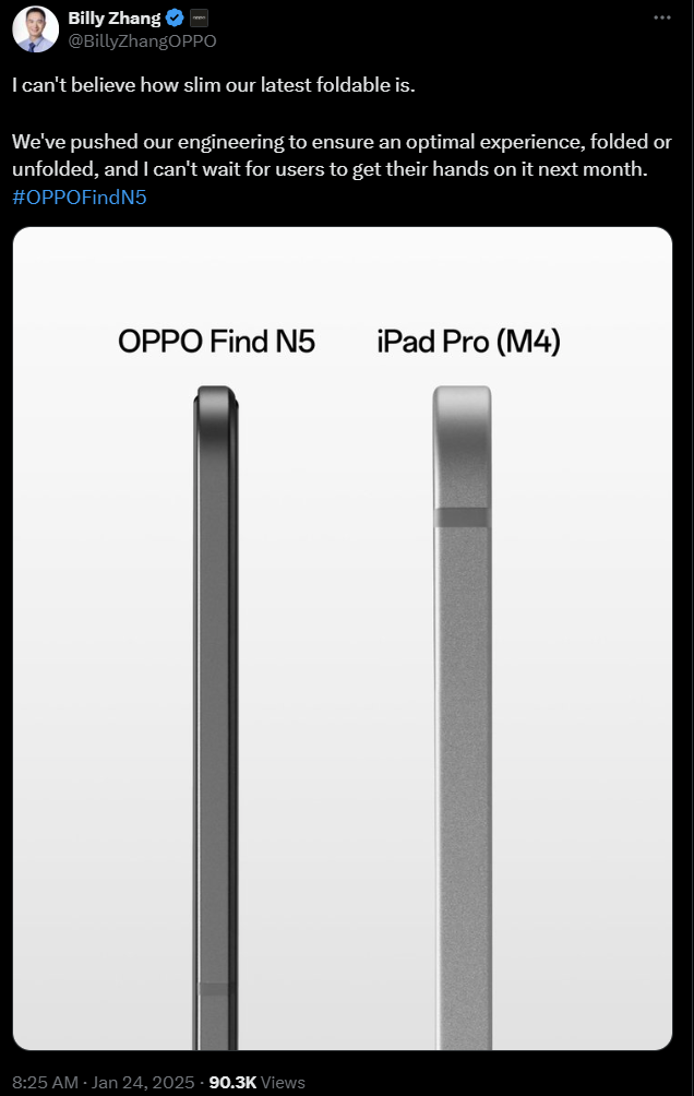 Image Kredisi - X Profili Billy Zhand, Oppo'da Yurtdışı Pazarlama, Satış ve Hizmetler Başkanı - iPhone 17 Air ve Galaxy S25 Edge, bu ince güzellik tarafından varışta çok kalın hale getirilecek