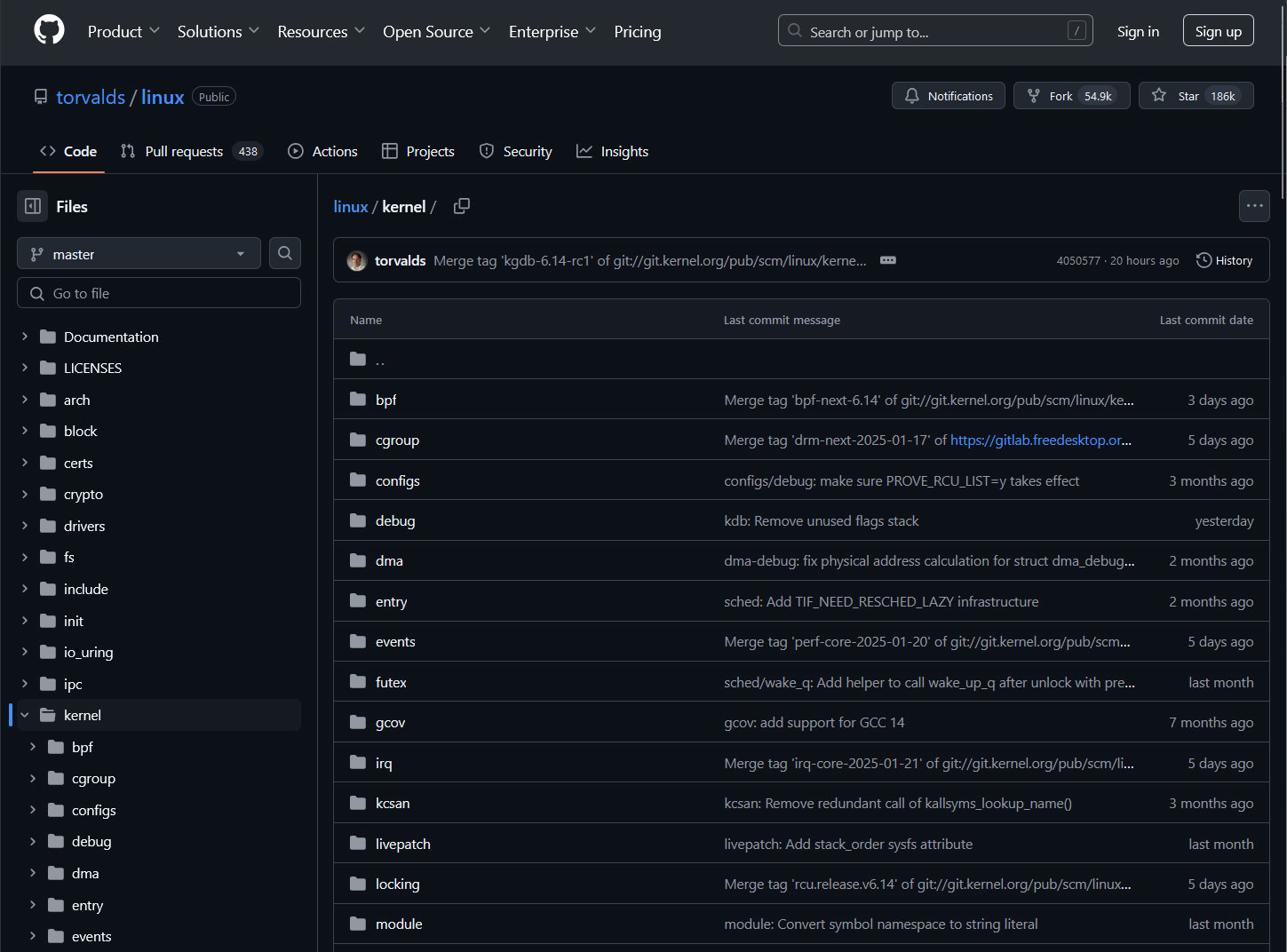 GitHub'daki Linux çekirdeği 6.14 dosyaları