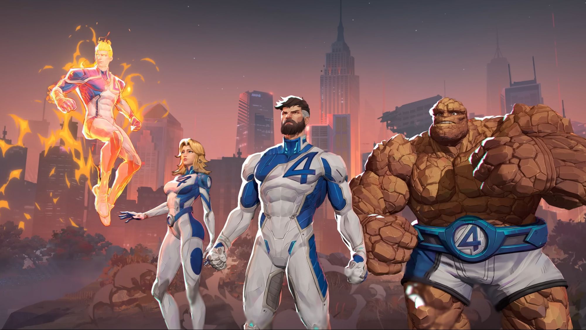 Fantastik Dörtlü Marvel rakiplerinde şehir merkezindeki haritada yan yana duruyor