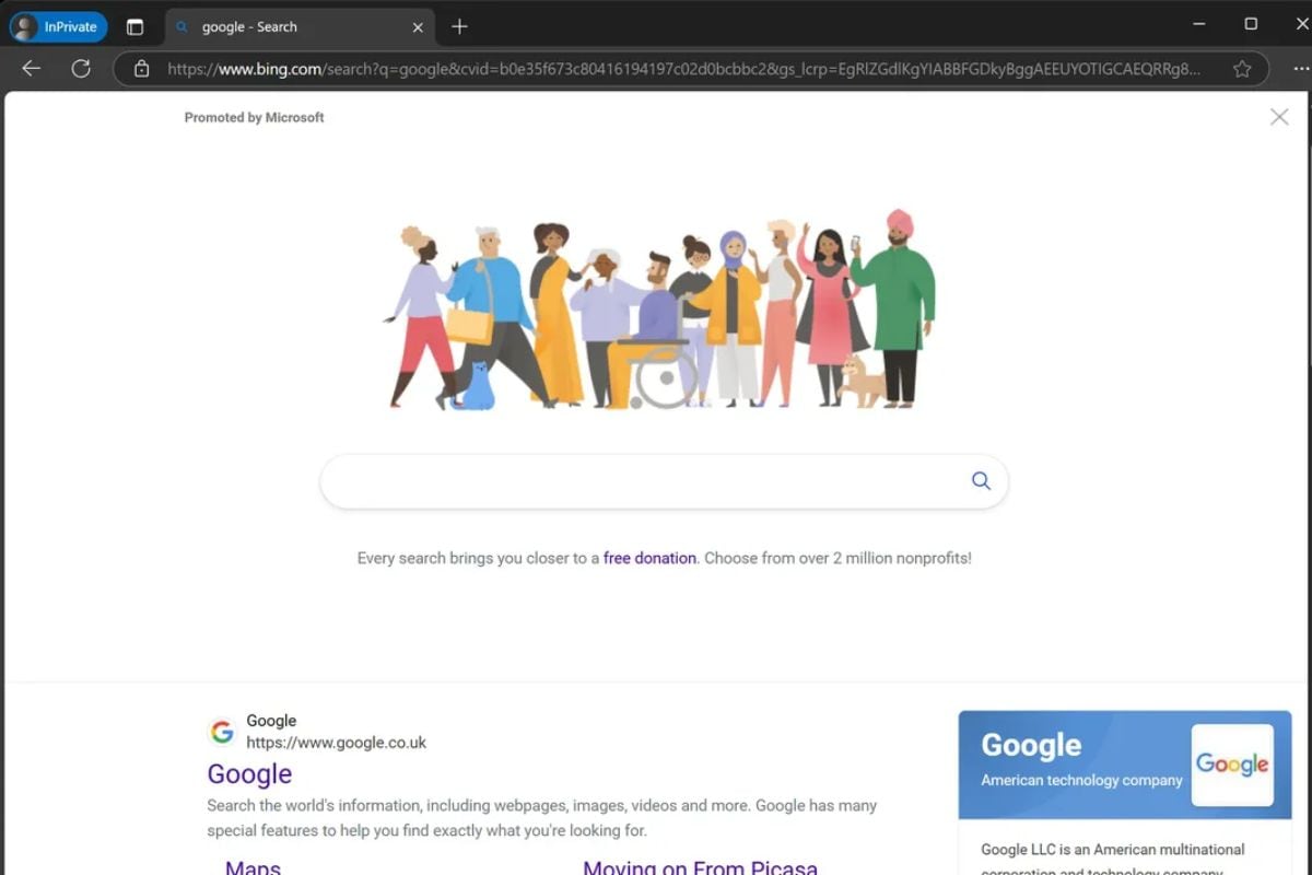 bing google arama Bing'deki Google arama sonucu sayfası