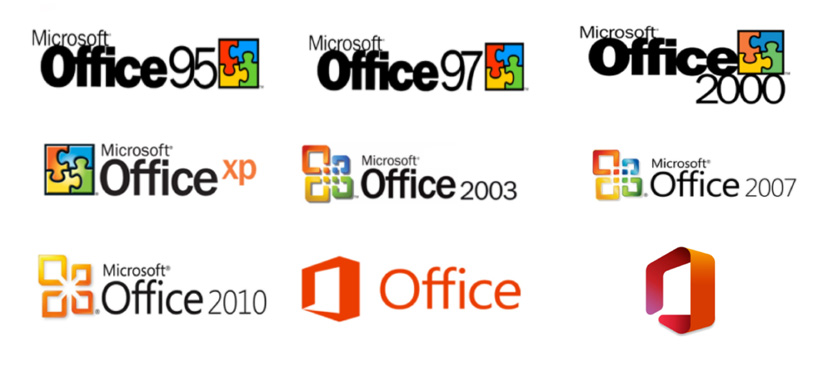 Yıllar geçtikçe Microsoft Office markalama stilleri.