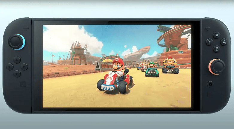 Nintendo Switch 2'de Mario'nun başrolde olduğu bir Mario Kart yarış sahnesi yer alıyor.