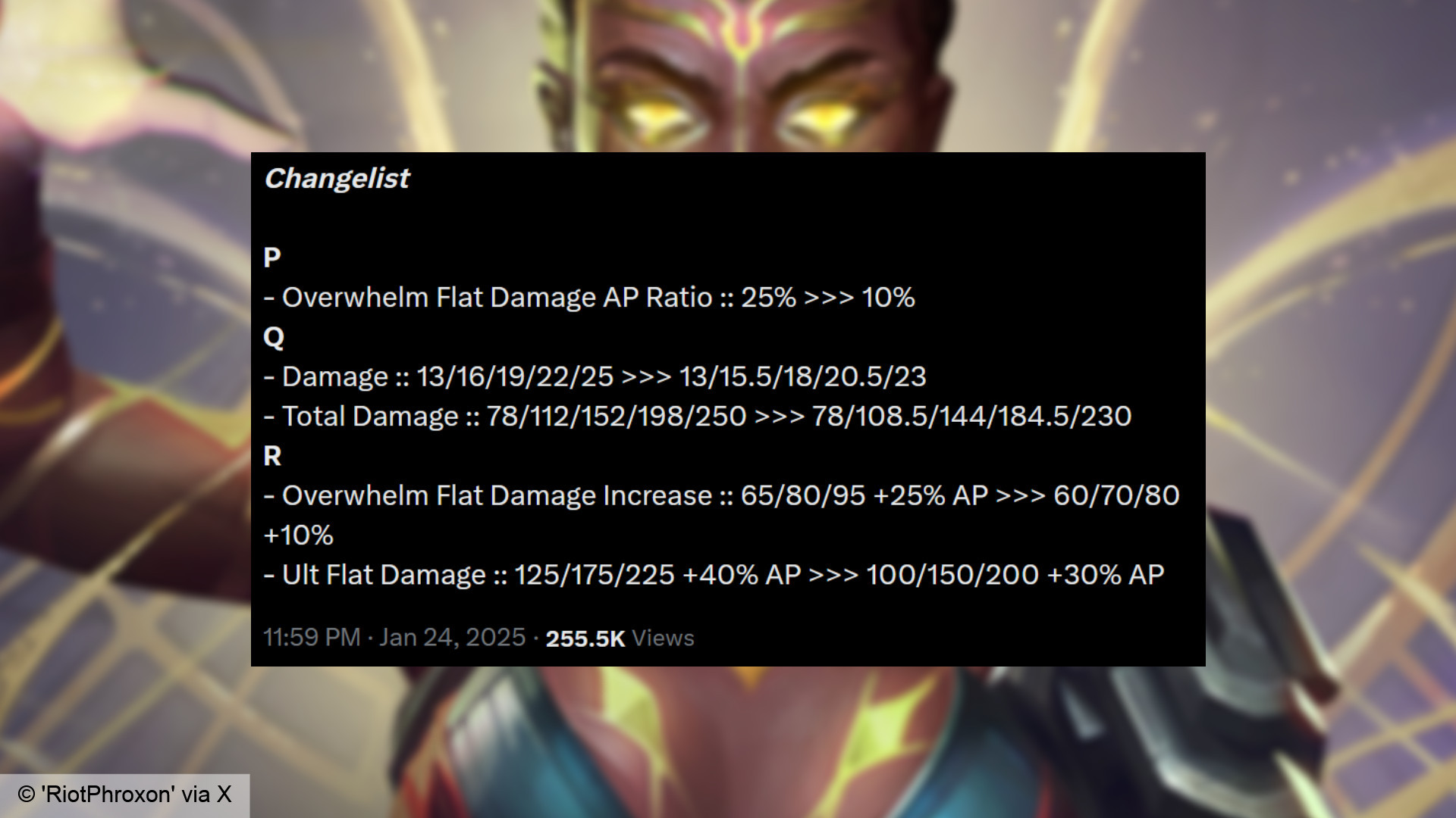 RiotPhroxzon'dan League of Legends Mel değişiklik listesi. 