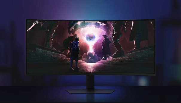 Samsung Odyssey G7 40 inç oyun monitörünün bir görüntüsü