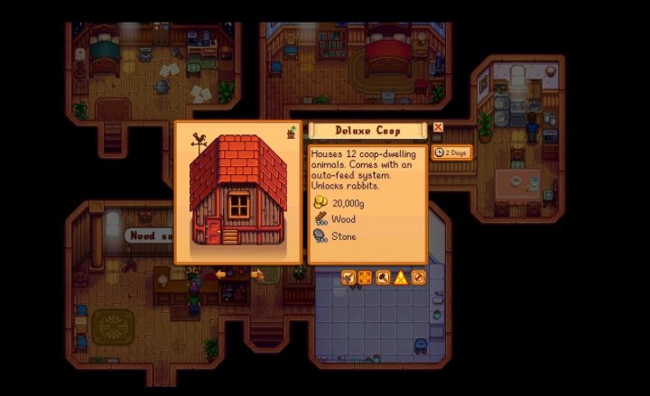 Stardew Valley'deki lüks kümes açıklaması.