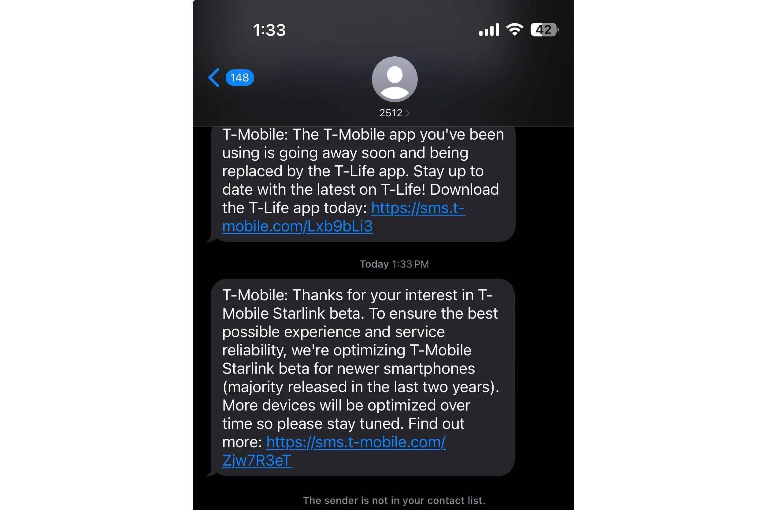 T-Mobile'ın yalnızca ağına bağlı Android telefonları uydu beta programına kabul ettiği bildiriliyor. | Image Credit - Reddit kullanıcısı 90xfutbol - T-Mobile yeni metniyle en son iPhone modellerinin sahiplerini şaşırtıyor
