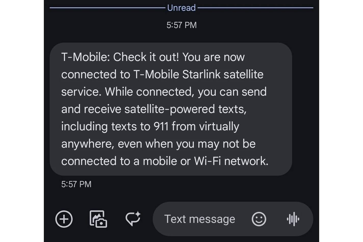 T-Mobile Starlink beta mesajı