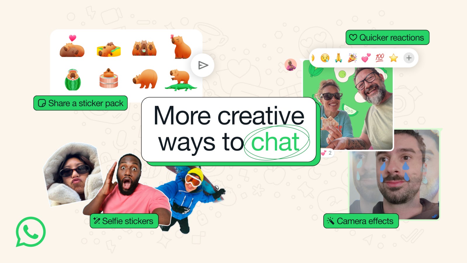WhatsApp yeni kamera efektleri, kendi kendine çıkartmalar ve hızlı tepkiler ekliyor