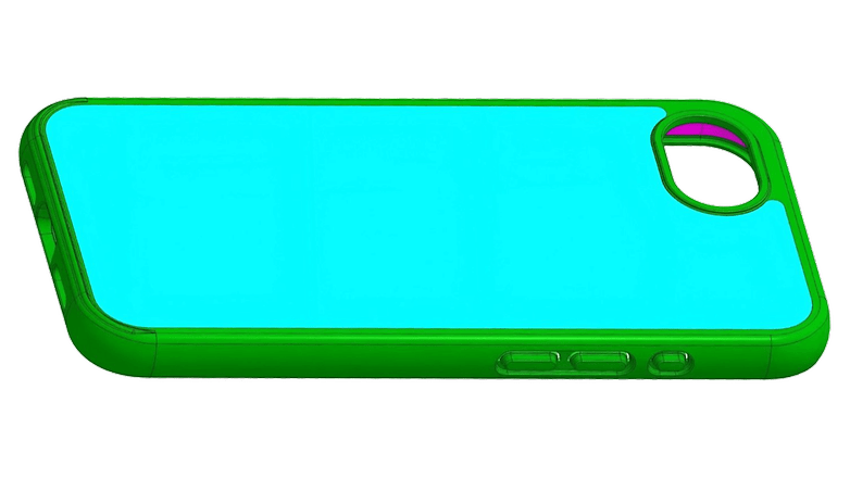 Apple iPhone 16E için ince bir tasarım sergileyen yeşil ve mavi telefon kılıfı.