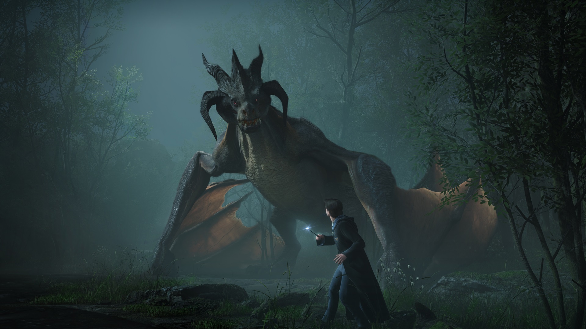 Hogwarts Legacy'de bir ejderha ve öğrenci