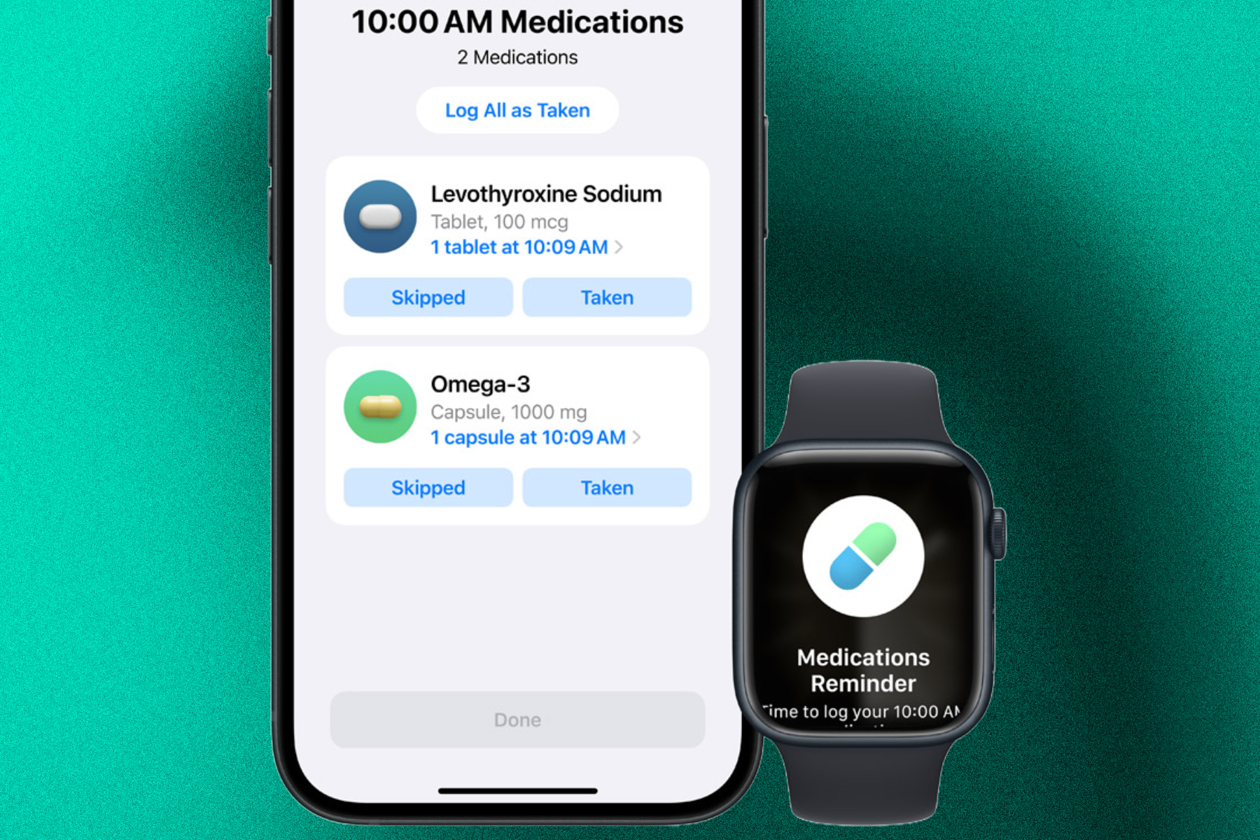 Apple'ın iPhone ve Apple Watch'ta ilaç uygulaması.