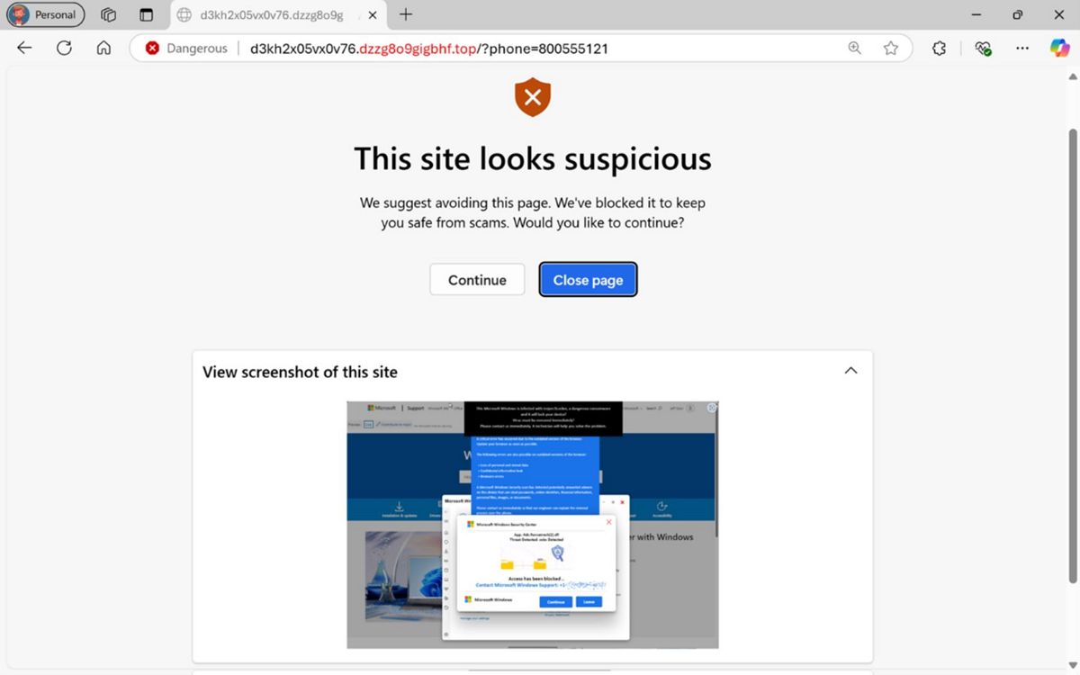 Edge Scareware bloker mesajı