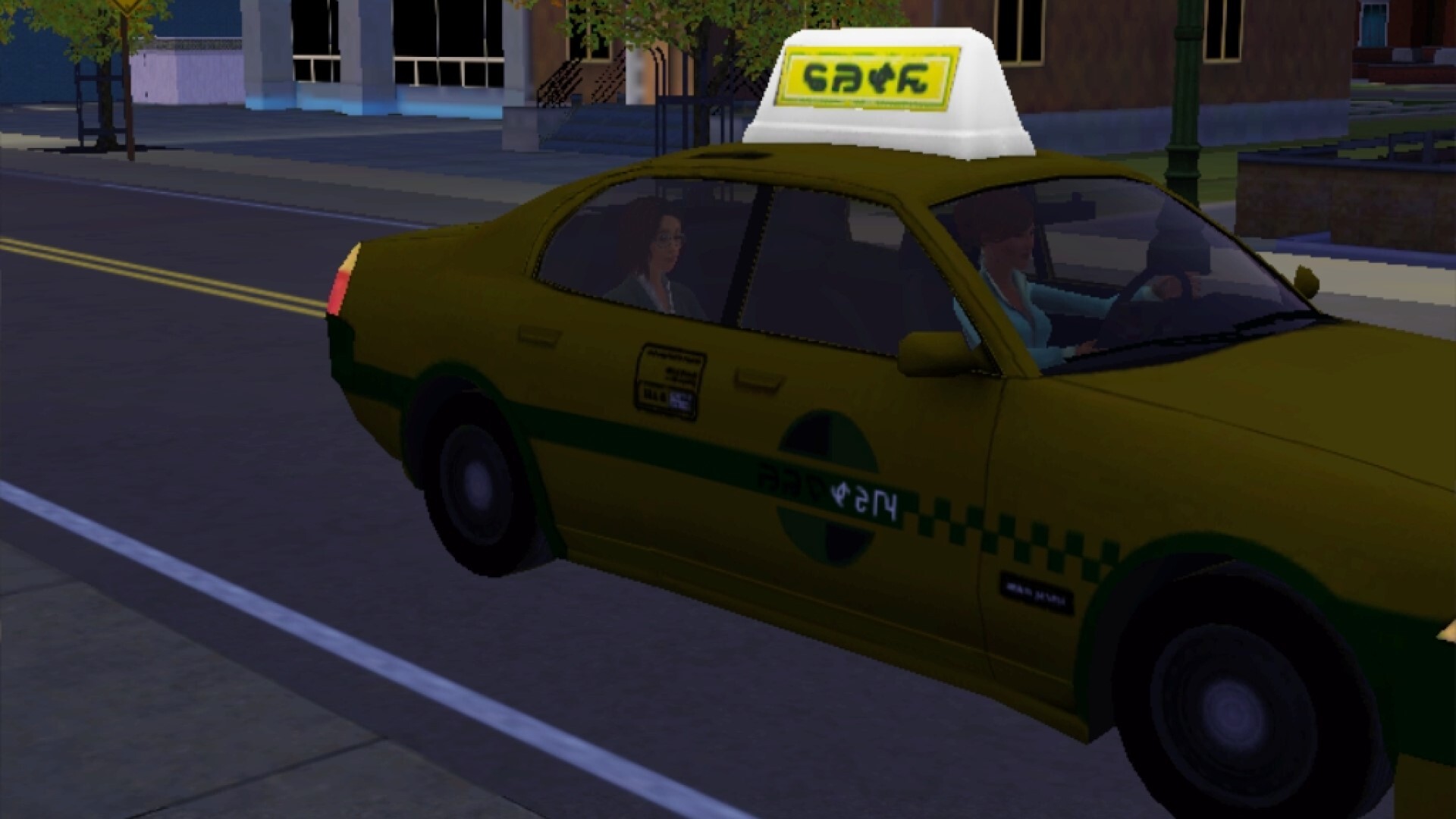 Sims bir taksinin yan görünümü.