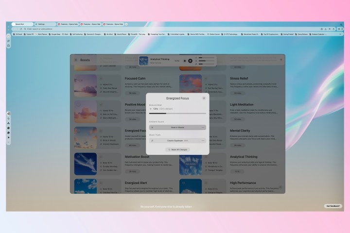 Opera Air Web tarayıcısı gevşeme müzik ses manzaraları.