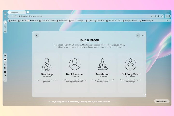 Opera Air Web tarayıcısı gevşeme solunum egzersizleri rehberli arabuluculuk.