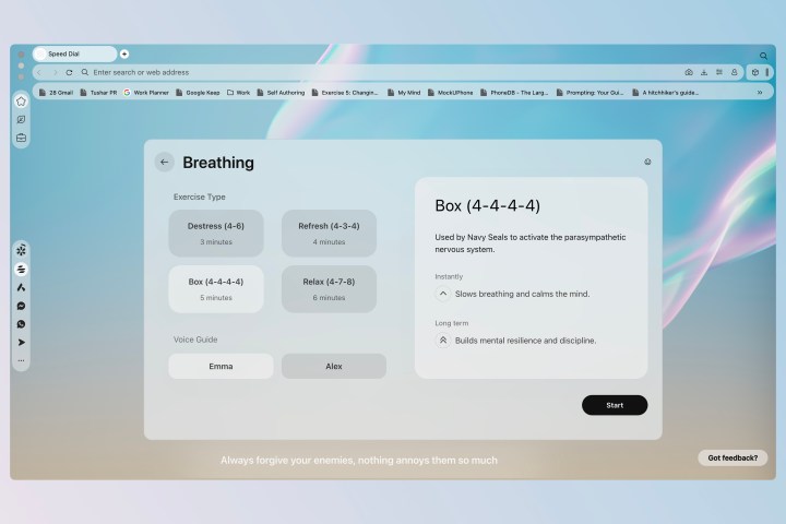 Opera Air Web tarayıcısı gevşeme solunum egzersizleri rehberli arabuluculuk.