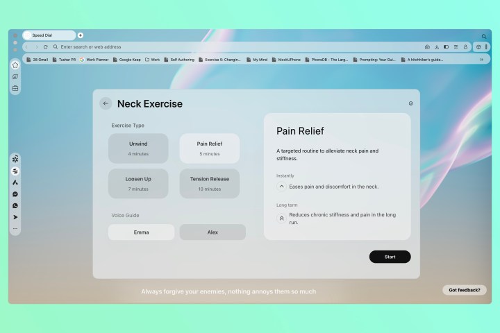 Opera Air Web tarayıcısı gevşeme boyun egzersizleri.