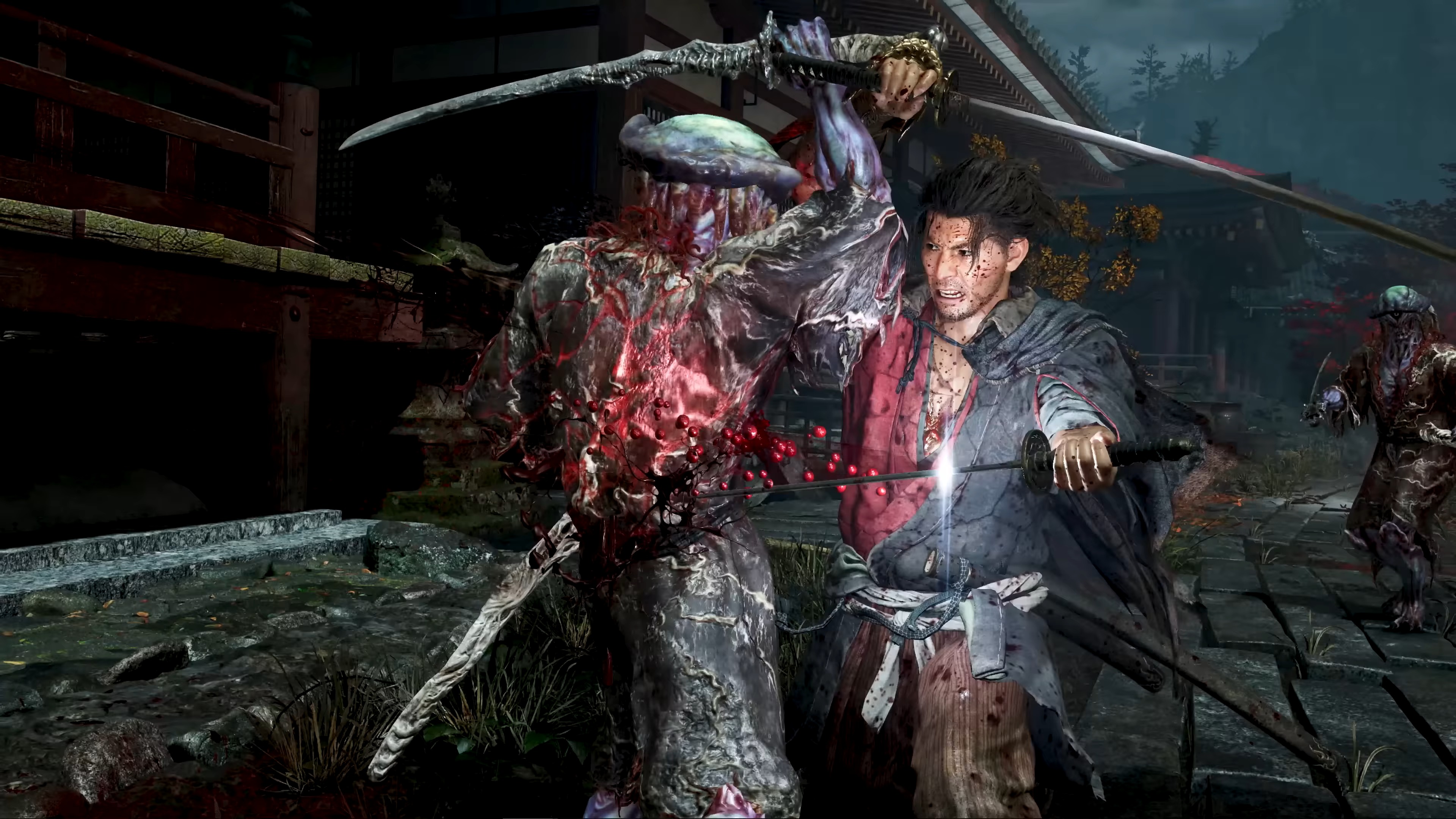 Onimusha'daki Genma ile mücadele eden oyuncu: Kılıcın Yolu Yolu Fragman