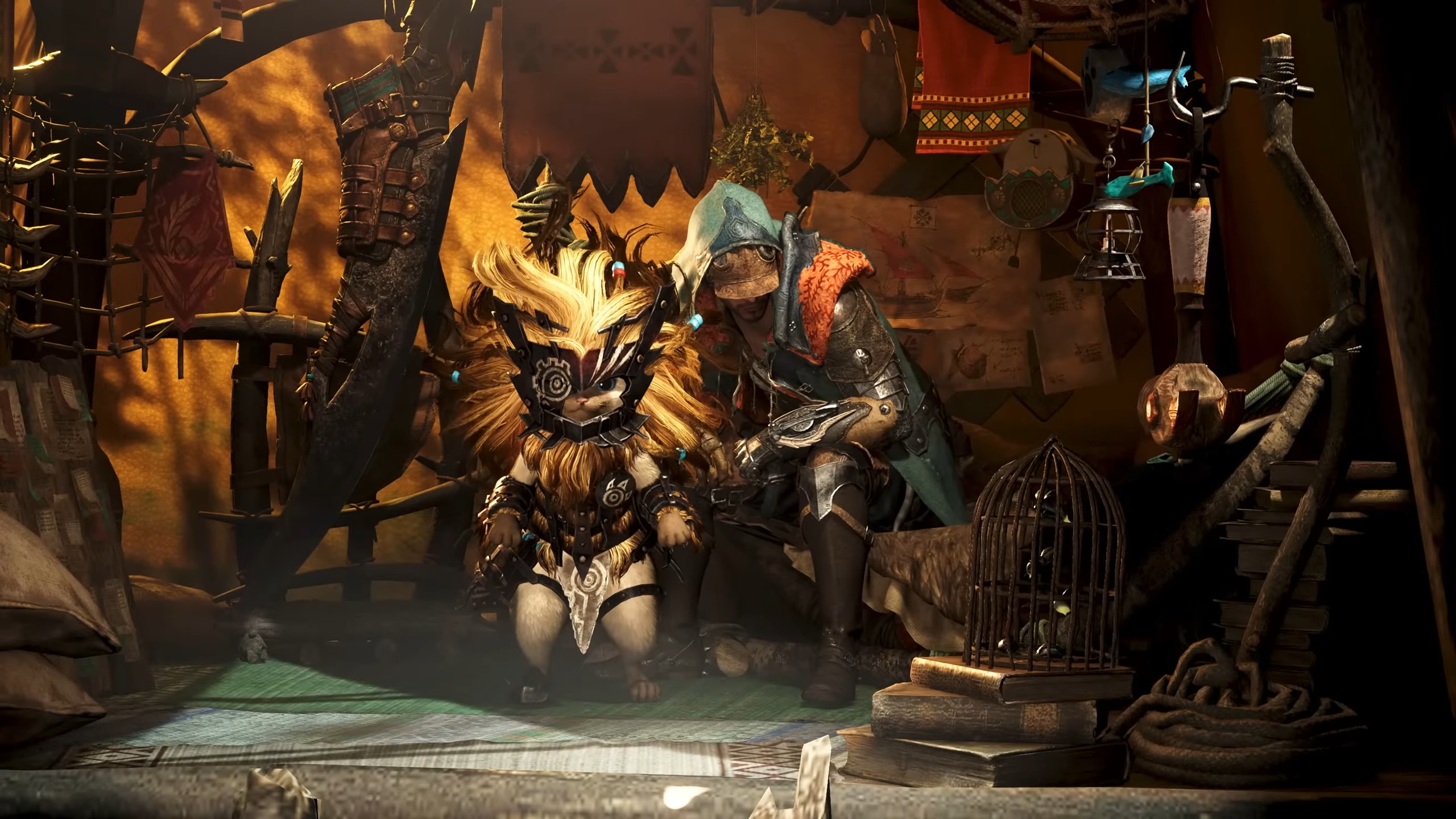 Monster Hunter Wilds Palico katmanlı zırh promosyon ekran görüntüsü.