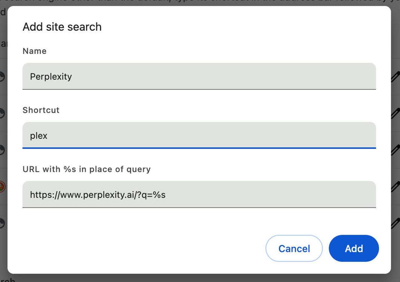 Çay "Site Arama Ekle" Chrome'da açılır.