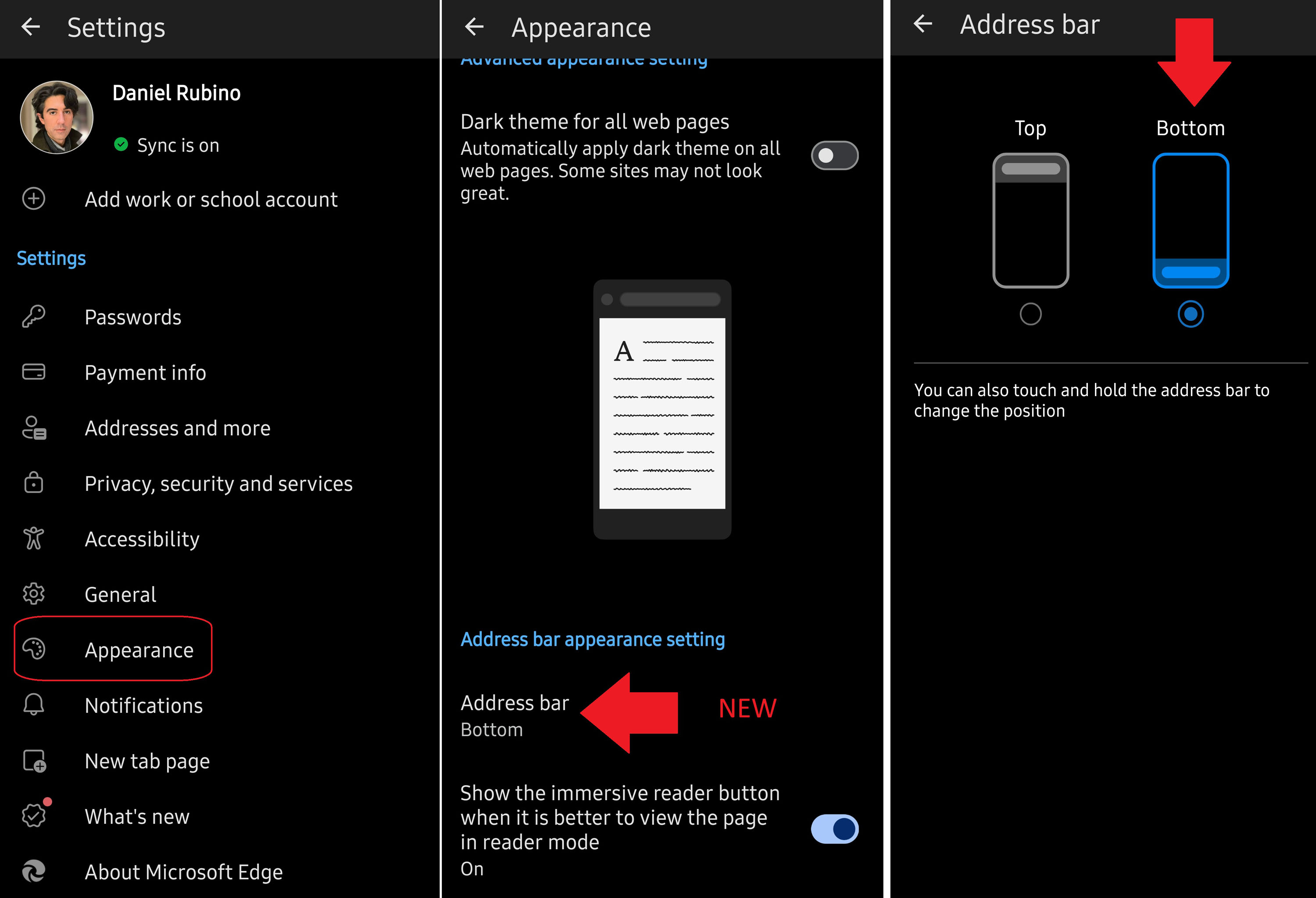 Mobile için Microsoft Edge'deki alt web adres çubuğu için yeni seçenek ve Edge: // Flags ile nasıl etkinleştirileceği.